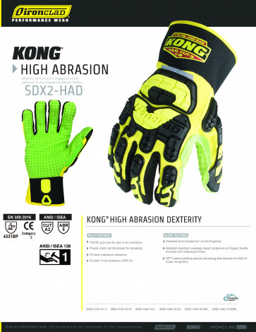 Ironclad KONG impact High Abrasion Dexterity SDX2-HAD Industrial Glove