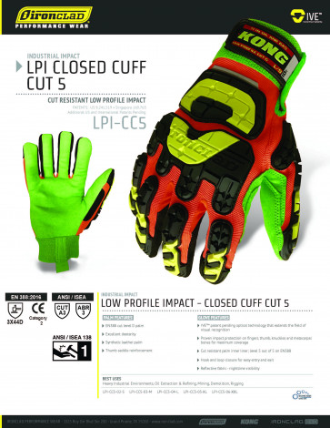 Ironclad KONG impact Low Profile Closed Cuff  LPI-CC5 Industrial Glove
