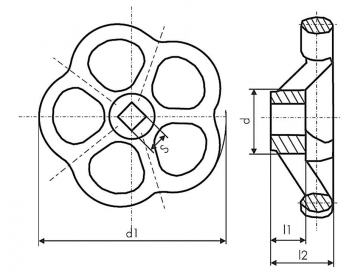 Metric Hand Wheel with square hole Aluminium DIN390