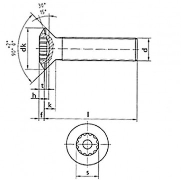 Metric Coarse 12 Point Internal Drive Raised Countersunk Steel screw DIN34821 
