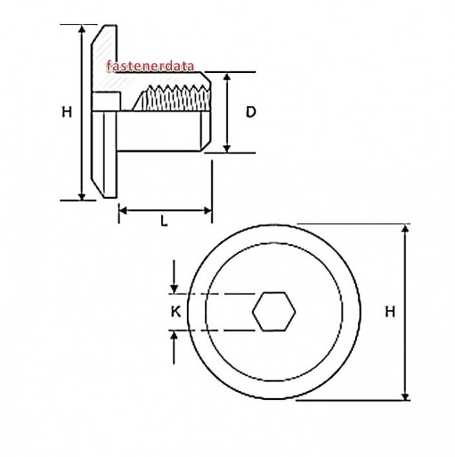 Fastenerdata Metric Coarse Flat Head Hexagon Socket Sleeve Barrel Nut