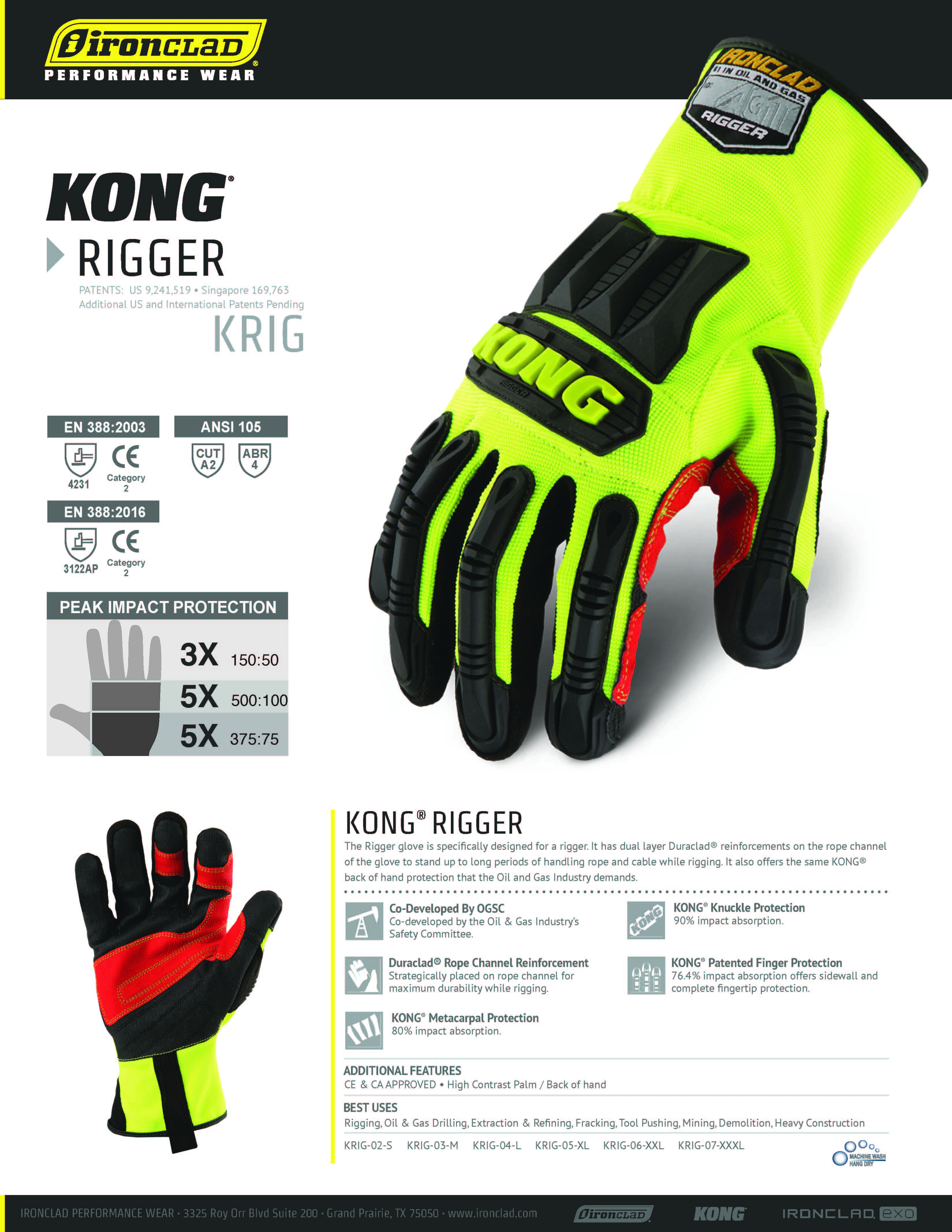 Ironclad KONG impact Rigger  KRIG Industrial Glove