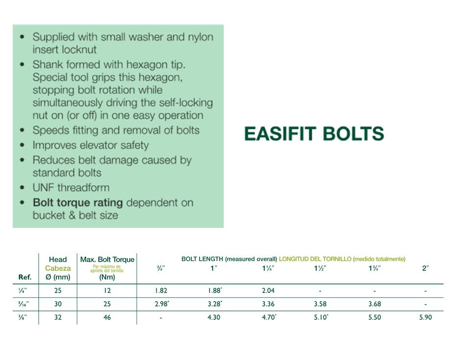 ELEVATOR BUCKET BOLT EASI FIT